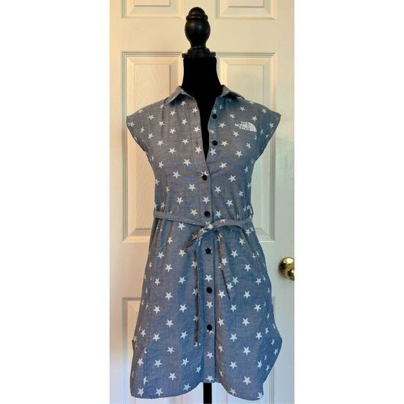 NWOT The North Face 4th of July Denim Cotton Girls Button Up Shirt Dress 8-10 - Picture 1 of 10